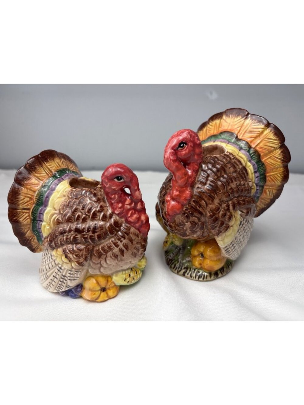 Fitz & Floyd Handcrafted Turkey Candle Holders Fall Decor Set